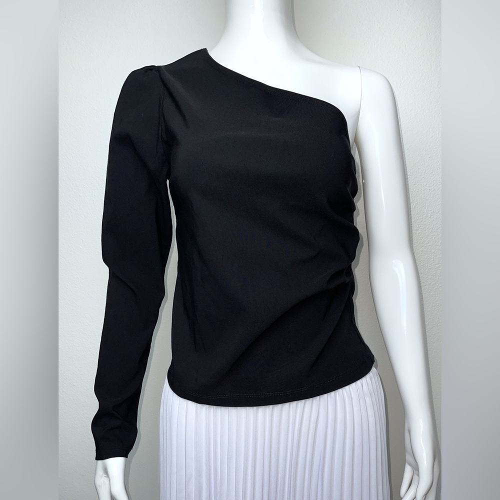 Topshop Women Blouse one shoulder long sleeve top In Black Size 10 Medium NWT